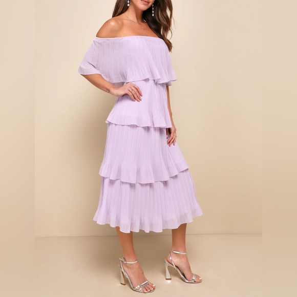 Lulus Gala Ready Lavender Off-Shoulder Ruffle Midi Dress Size XL - Picture 1 of 9